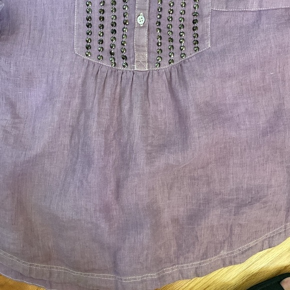 Wrap 100% Linen Tunic blouse Womens 12 Purple Lagenlook Bohemian Artsy beaded - Picture 7 of 15